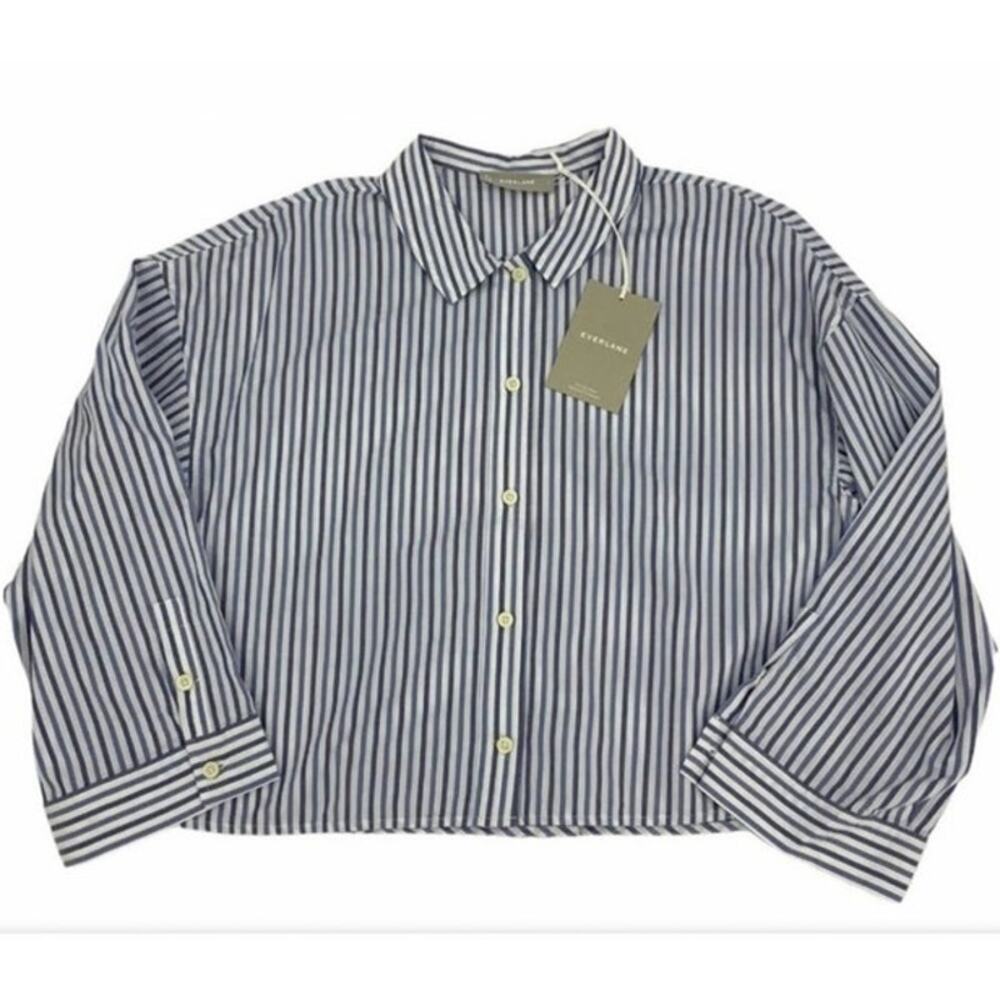EVERLANE Women's Blue and White Striped Cotton Woven PJ Top Size Small NWT - Picture 3 of 7